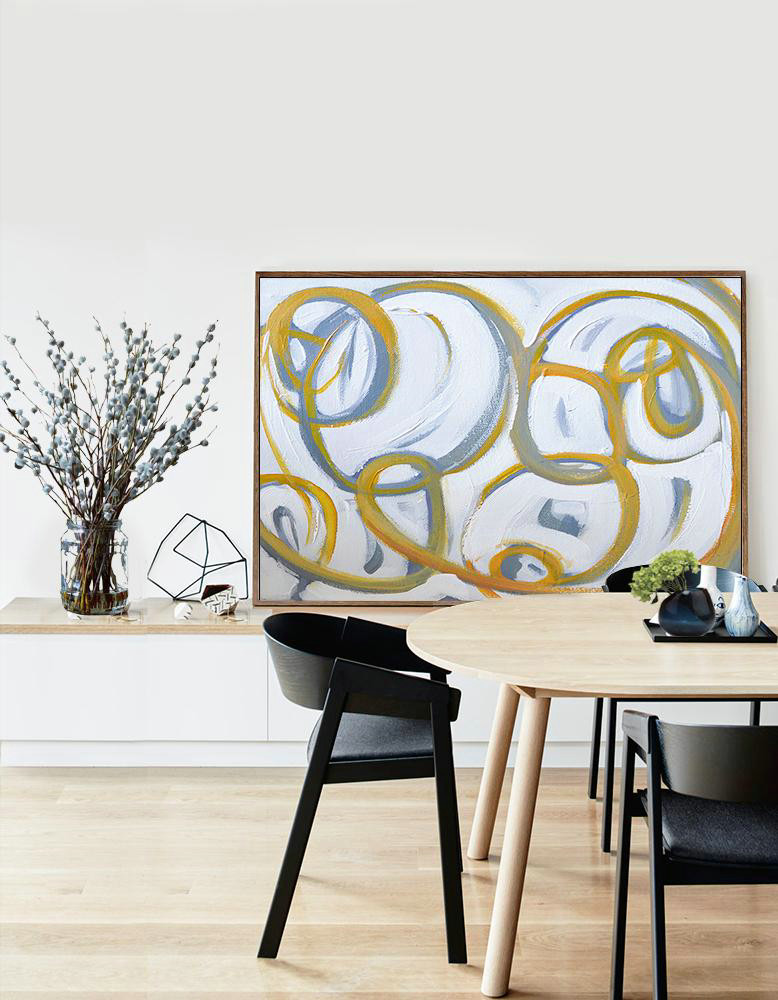 Handmade Painting Large Abstract Art,Horizontal Palette Knife Contemporary Art,Abstract Painting On Canvas,White,Yellow,Grey.etc